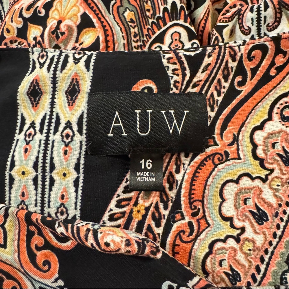AUW Black Midi Dress with Peach Paisley Print - Picture 8 of 9
